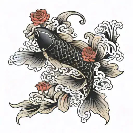 koi fish roses black red full sleeve plating tattoo design idea