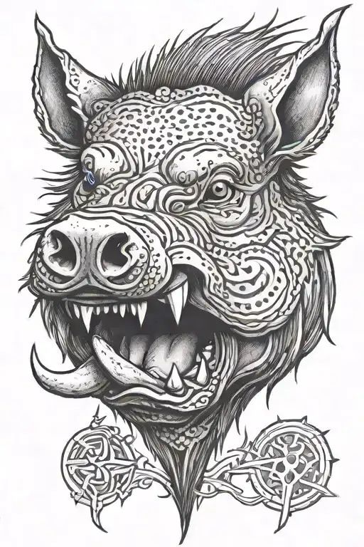gang tattoo design featuring a wild boar head angry tongue tattoo design idea
