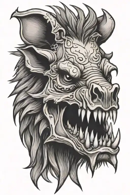 gang tattoo design featuring a wild boar skull angry tattoo design idea