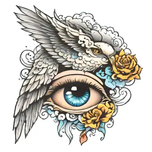 clouds and wings with an eye crying tear drops tattoo design idea