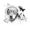 A fisherman casting a line from a boat with a loyal dog by his side tattoo design idea