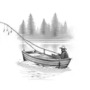 A fisherman casting a line from a boat with a loyal dog by his side tattoo design idea