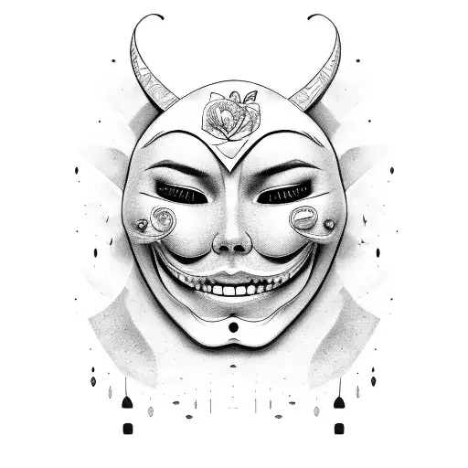 smile now cry later masks tattoo design idea