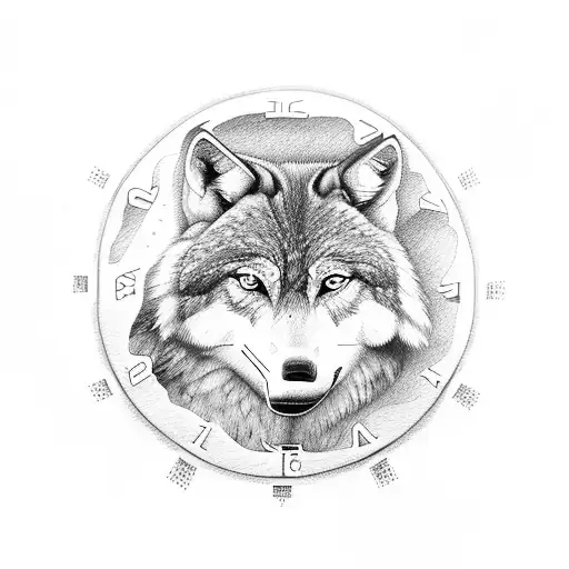 clock, twelve, cabin, wolfs, young girl, pack tattoo design idea