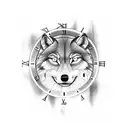clock, twelve, cabin, wolfs, young girl, pack tattoo design idea