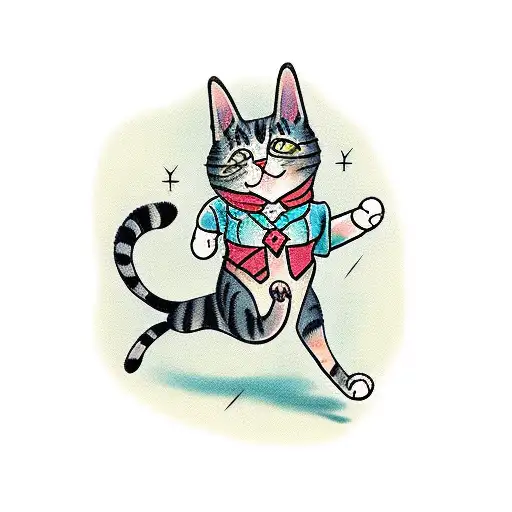 cat running through the fence tattoo design idea