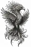 water phoenix on fire with ashes falling from the sky filled with stars with water coming off the wings.  tattoo design idea