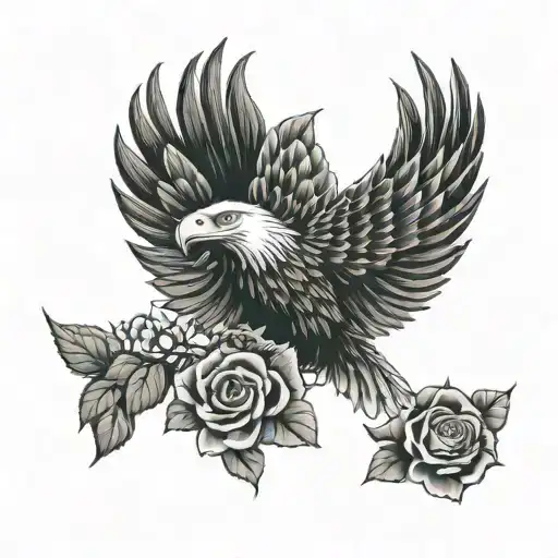 eagle and rose  tattoo design idea