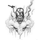 A dramatic scene of Zeus casting thunderbolts in a war against Titans tattoo design idea