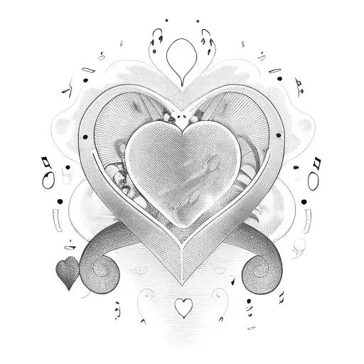 A heart-shaped wave with music notes inside, blending the love for music and the beach tattoo design idea