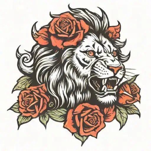 demonic lions head and rose tattoo design idea