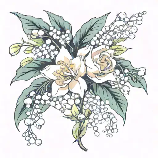 Lily of the valley, Rose, Hawthorn, honeysuckle tattoo design idea
