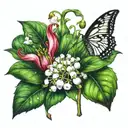 lily of the valley, hawthorn,  honeysuckle and rose tattoo design idea