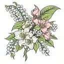 Lily of the valley, Rose, Hawthorn, honeysuckle tattoo design idea