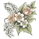 Lily of the valley, Rose, Hawthorn, honeysuckle tattoo design idea
