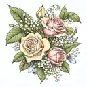 rose, lily of the valley, hawthorn,  honeysuckle tattoo design idea
