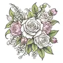 rose, lily of the valley, hawthorn,  honeysuckle tattoo design idea