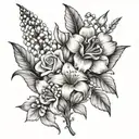 lily of the valley, rose, hawthorn, honeysuckle gladiolus and poppy flowers tattoo design idea