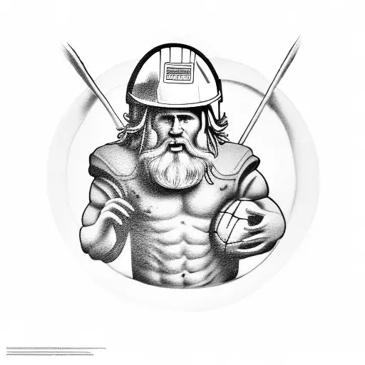 Tattoo of Zeus holding a football and wearing a construction helmet tattoo design idea
