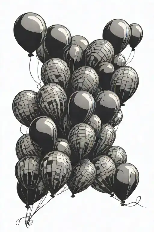 six black balloons and one balloon floating away  tattoo design idea