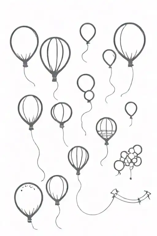 six black balloons and one balloon floating away  tattoo design idea