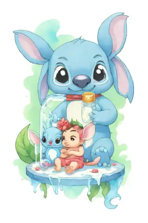 lilo and stitch in bill and teds time machine surrounded tattoo design idea