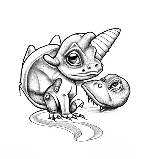baby dinosaur and tinkerbell tattoo design idea
