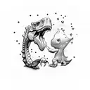 dinosaur holding tinkerbells hand tattoo design idea