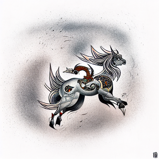 Griffin fighting a horse symmetric,  paw to pawal  tattoo design idea