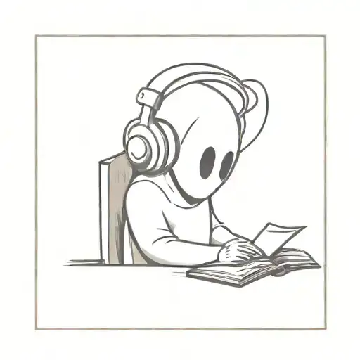 Headphone wearing Ghost reading a book tattoo design idea