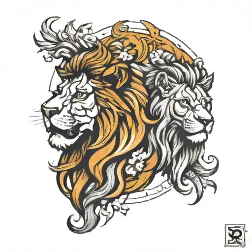 Janus merging with a lion tattoo design idea