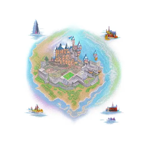 A map leading to the treasure hidden in the castle tattoo design idea