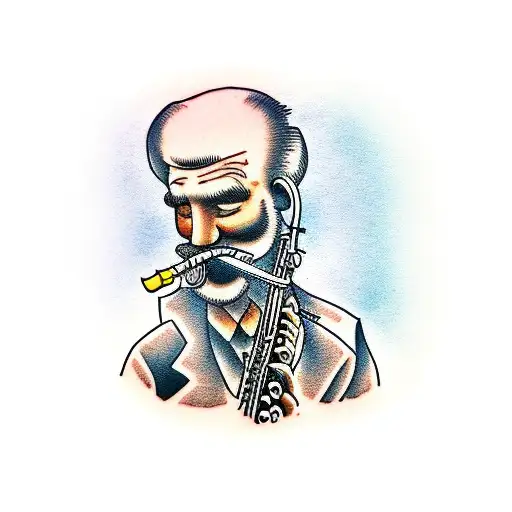 old man playing saxophone tattoo design idea