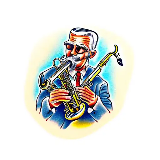 old man playing saxophone tattoo design idea