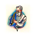 old man playing saxophone tattoo design idea
