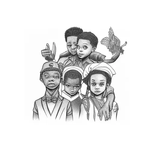 5 siblings 3 boys 2 girls black chicago strong beautiful together unified family tattoo design idea