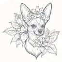 deer head chihuahua dog and a black and white papillon dog with red lily flowers and butterflies tattoo design idea