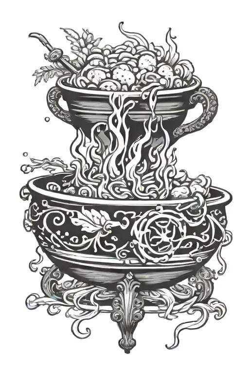 a large cauldron with pilaf tattoo design idea