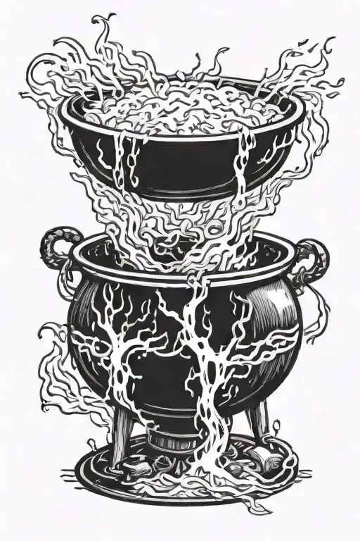 a large cauldron with rice with bonfire underneath  tattoo design idea