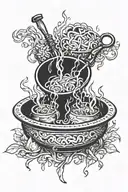 a large cauldron with pilaf tattoo design idea