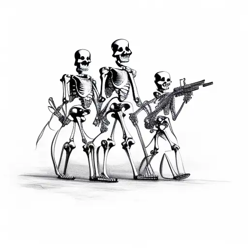 3 skeleton US soldiers with working dog tattoo design idea