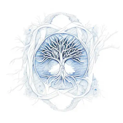 Tree of Life, blue bird, three boys, trail, football, spiral tattoo design idea