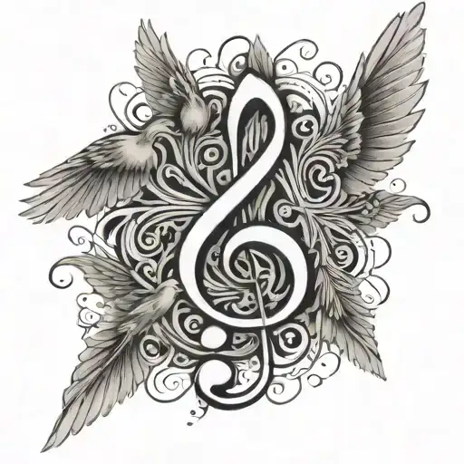 A flock of birds forming a treble clef symbol in flight tattoo design idea