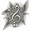 A flock of birds forming a treble clef symbol in flight tattoo design idea