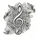 A flock of birds forming a treble clef symbol in flight tattoo design idea