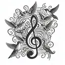 A flock of birds forming a treble clef symbol in flight tattoo design idea