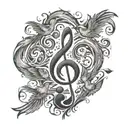 A flock of birds forming a treble clef symbol in flight tattoo design idea