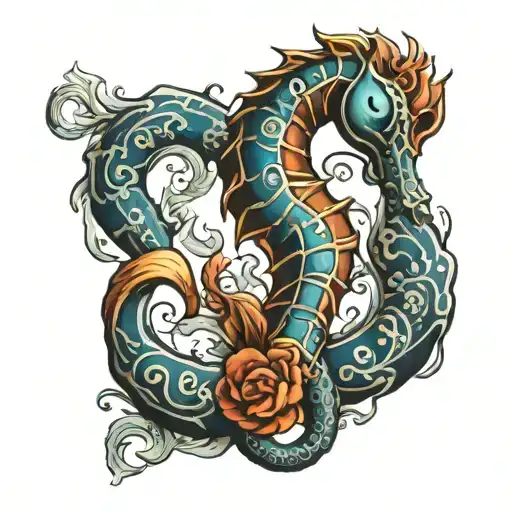 sea horse wrapped around an anchor tattoo design idea