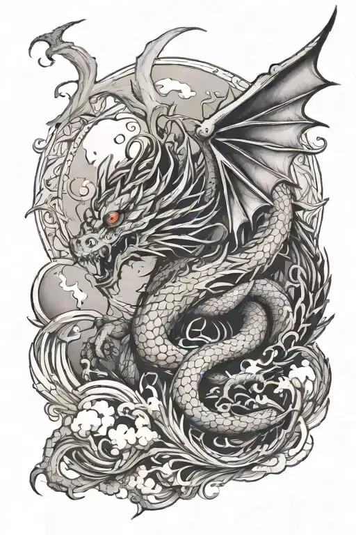 dragon and celestial scene tattoo design idea