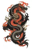 a Chinese traditional red dragon with a western medieval style black dragon tattoo design idea